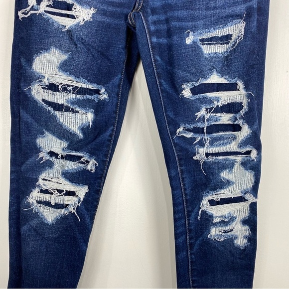American Eagle Super Hi-Rise Ripped Distressed Jegging Dark Wash Denim Jeans 4 - Picture 2 of 6